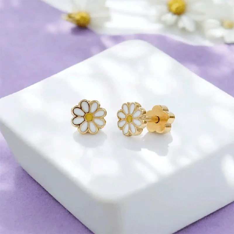 Personalized necklaces with engraving-Tiny Kid's White Daisy Earrings, Thailand