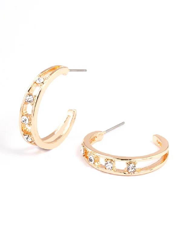 Stunning sapphire stud earrings for women-Gold Illusion Diamante Station Hoop Earrings