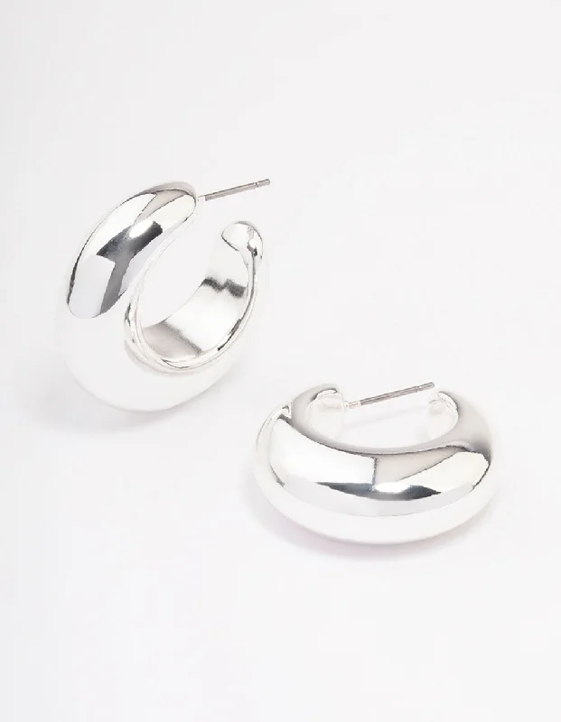 Unique geometric earrings for women-Silver Medium C-Shape Hoop Earrings