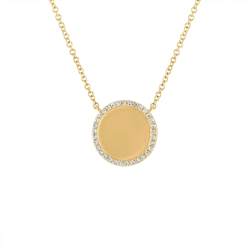 Beautiful statement necklaces for women-14KT GOLD DIAMOND OUTLINE DISK NECKLACE