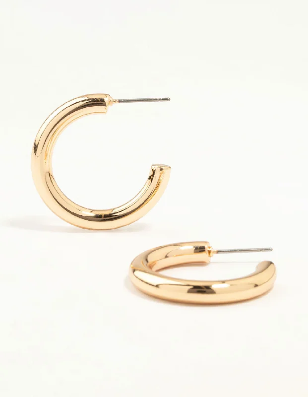 Simple gold stud earrings for women-Gold Medium Slim Hoop Earrings