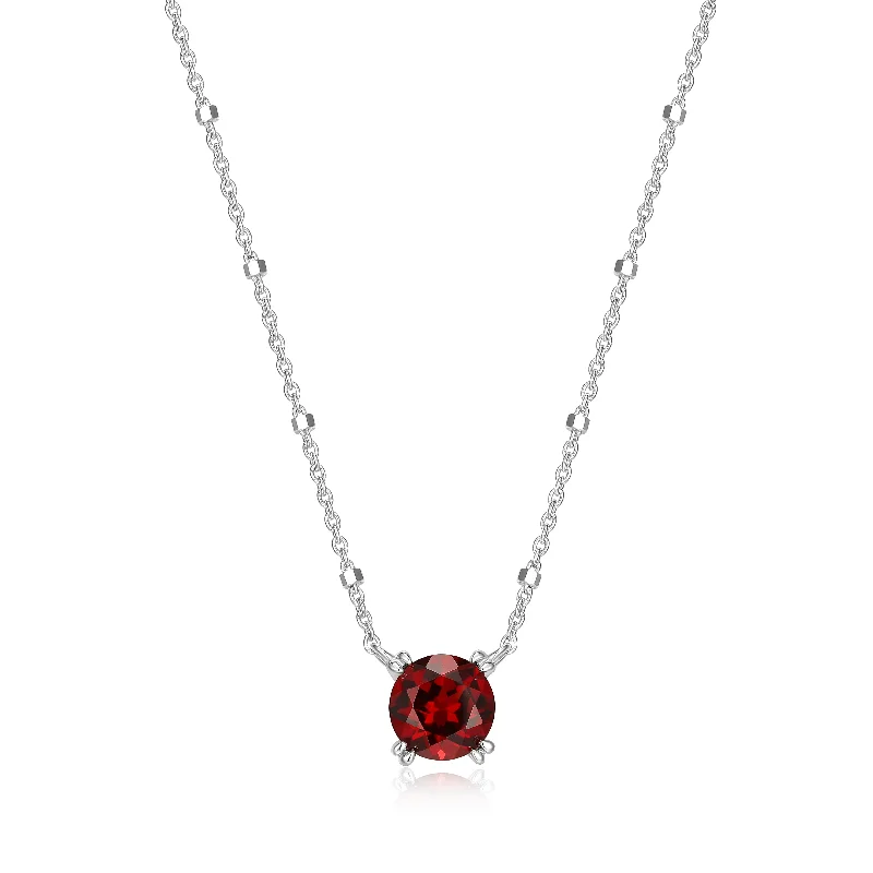 Personalized necklaces for women-Samuel B. Garnet Solitaire Birthstone Sparkle Necklace - January