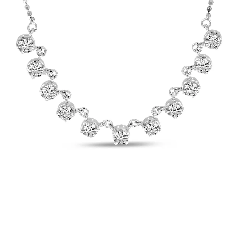 Stunning crystal necklaces for women-14K White Gold 0.88cttw. Diamond 11 Stone Tennis Necklace