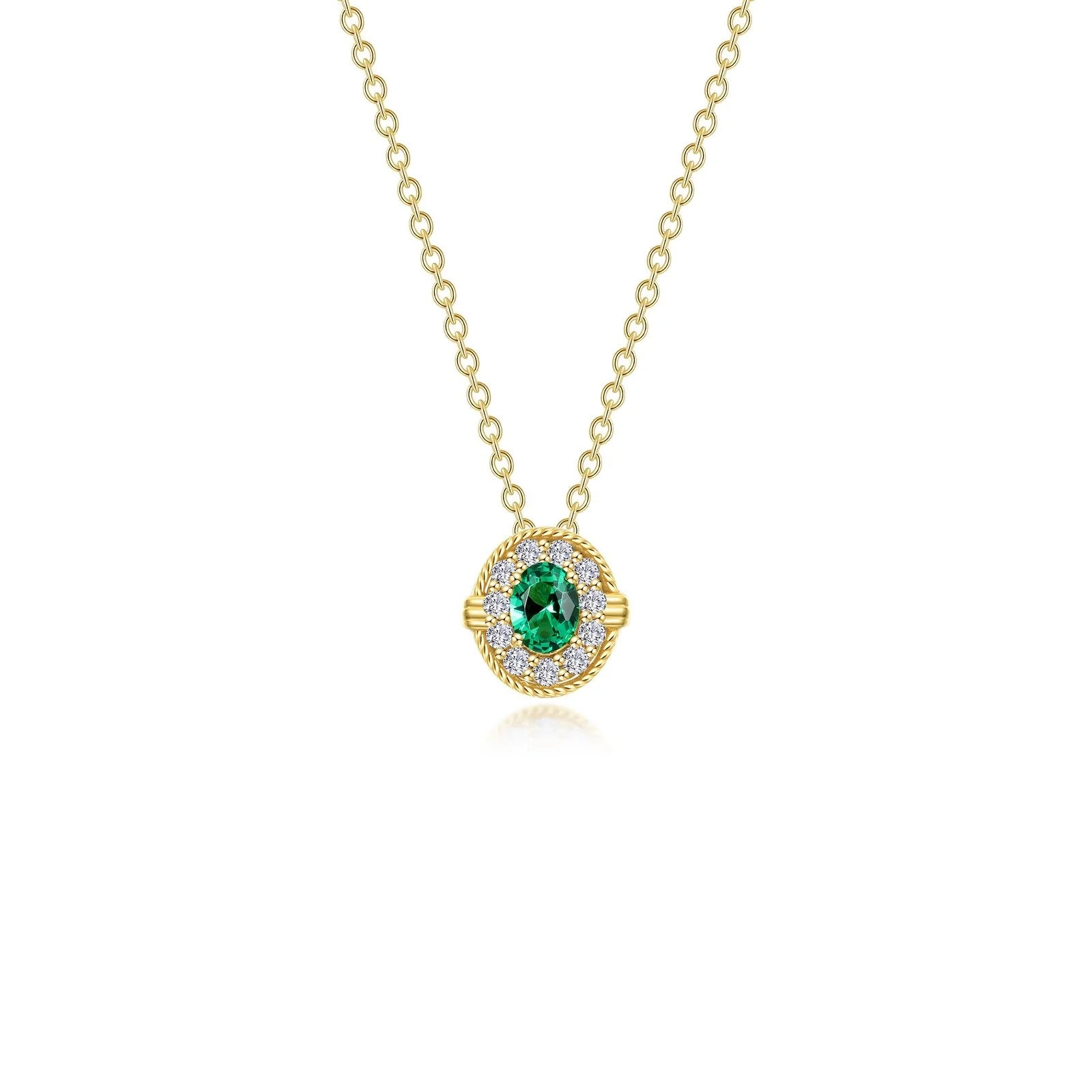 Women’s geometric necklaces-Lafonn Simulated Diamond & Emerald Halo Necklace N0320CEG20