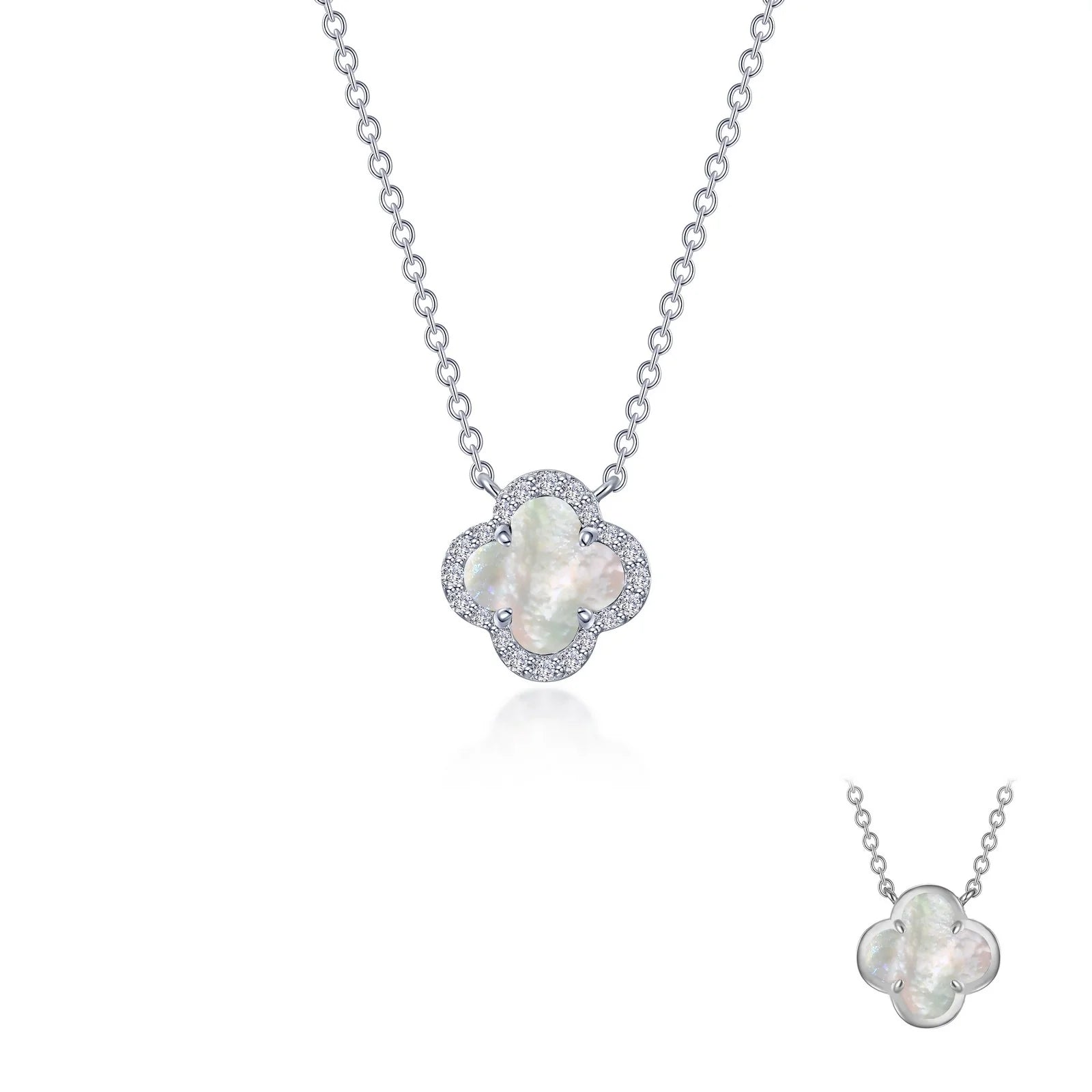 Elegant multi-layer necklaces for women-Lafonn Simulated Diamond & Mother of Pearl Halo Necklace N0334MPP20