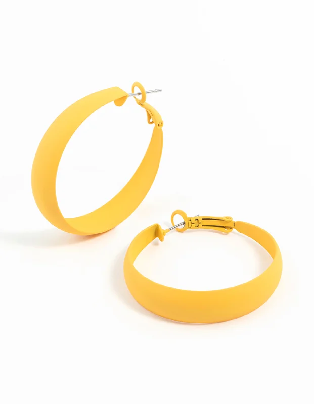 Custom diamond earrings for women-Matte Yellow Hoop Earrings