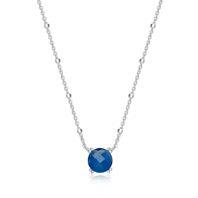 Chic pearl necklaces for women-Samuel B. Sapphire Solitaire Birthstone Sparkle Necklace - September