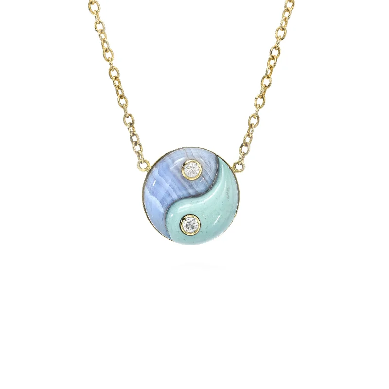 Fashionable necklaces for women with pearls-Blue Lace Agate and Turquoise Yin Yang Necklace