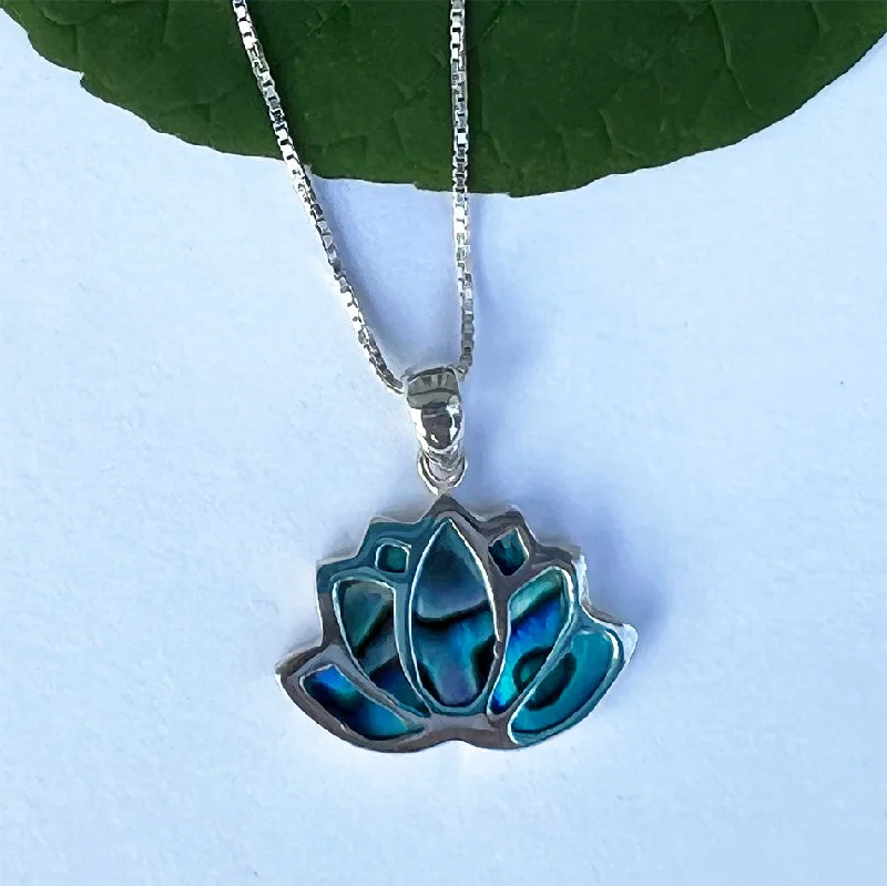 Women’s long necklaces with gemstone pendants-Lotus Abalone Inlay Necklace - Sterling Silver, Indonesia