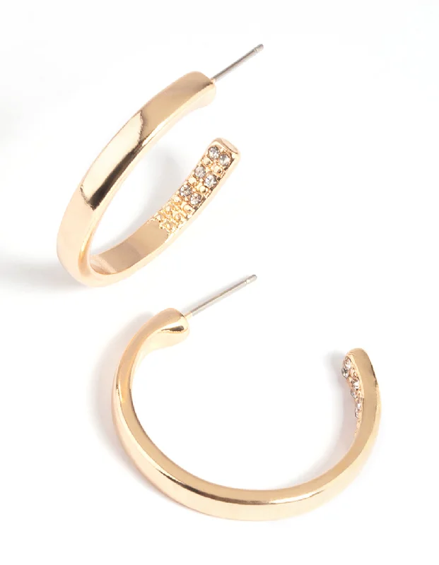 Elegant pearl earrings with silver accents-Gold Diamante Hoop Earrings