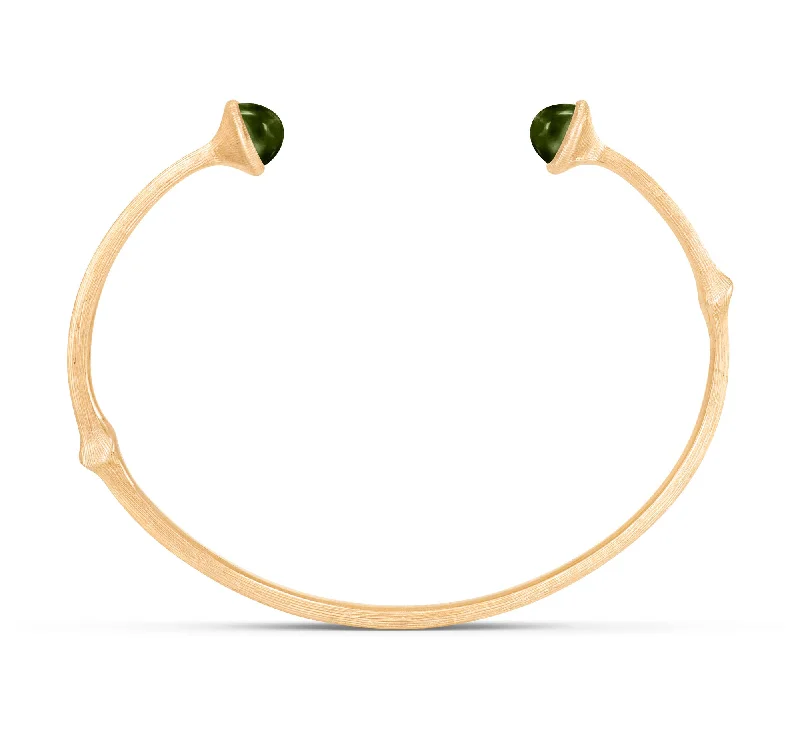 Women’s bangles with geometric shapes-Nature 18K Gold Bangle w. Green Tourmaline