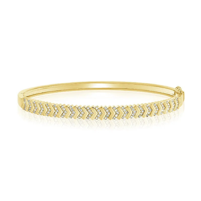 Unique leather bracelets for women-Chevron Diamonds and Solid Gold Bangle