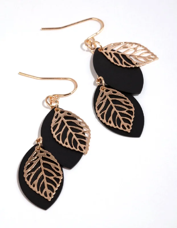 Women’s earrings with emerald green stones-Gold Solid & Outline Leaf Earrings