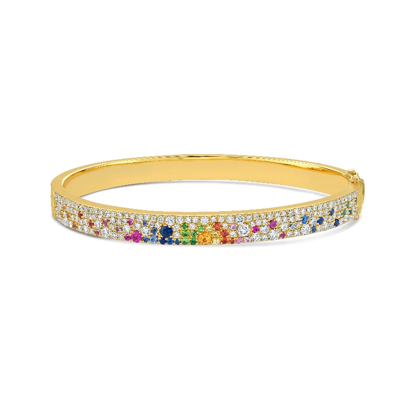 Luxury bracelets for women with diamonds-14k yellow gold diamond and colored stone bangle