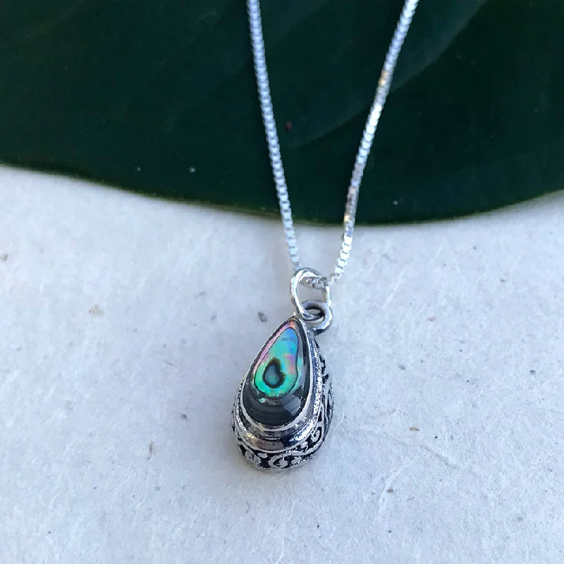 Elegant silver necklaces with pearl accents-Abalone Teardrop Filigree Necklace - Sterling Silver, Indonesia