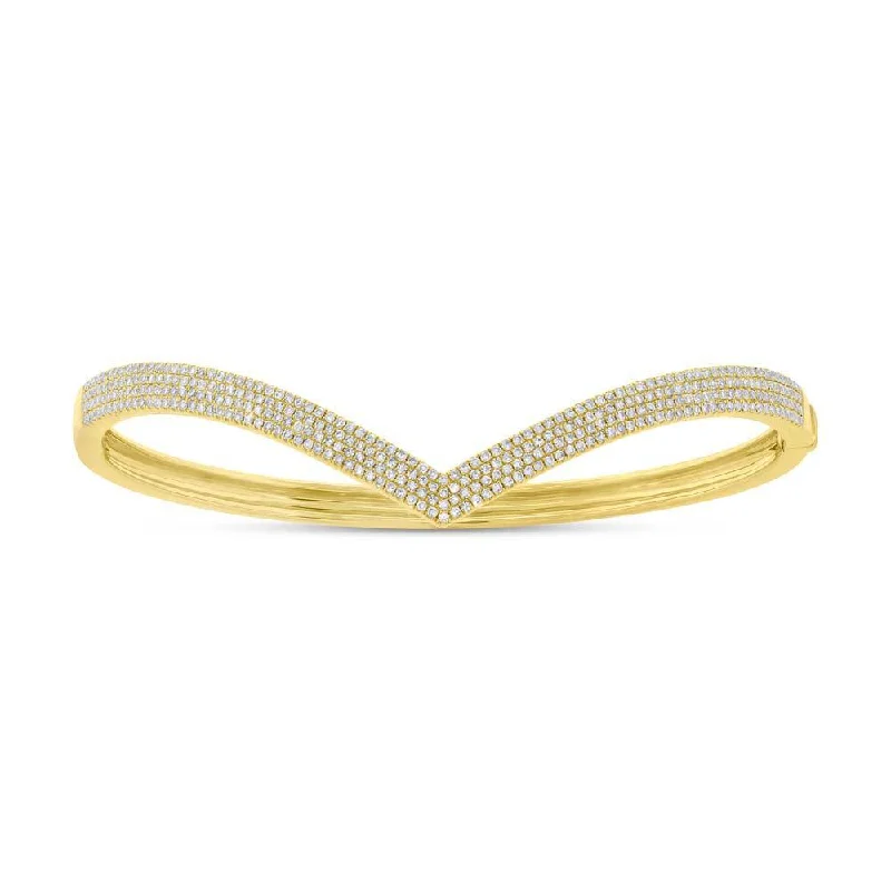 Luxury gold bracelets for women-Diamond V Bangle