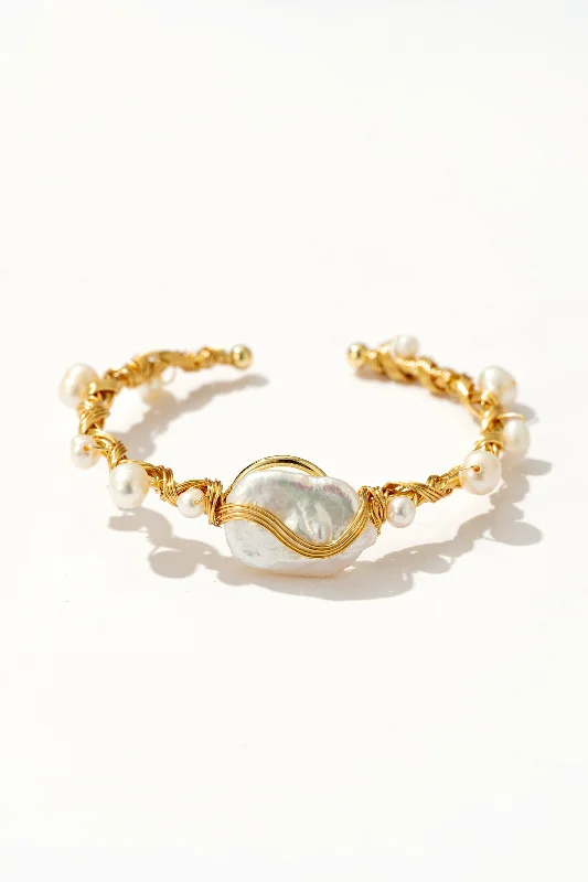 Women’s bracelets with birthstones-Baroque Freshwater Pearl Bangle