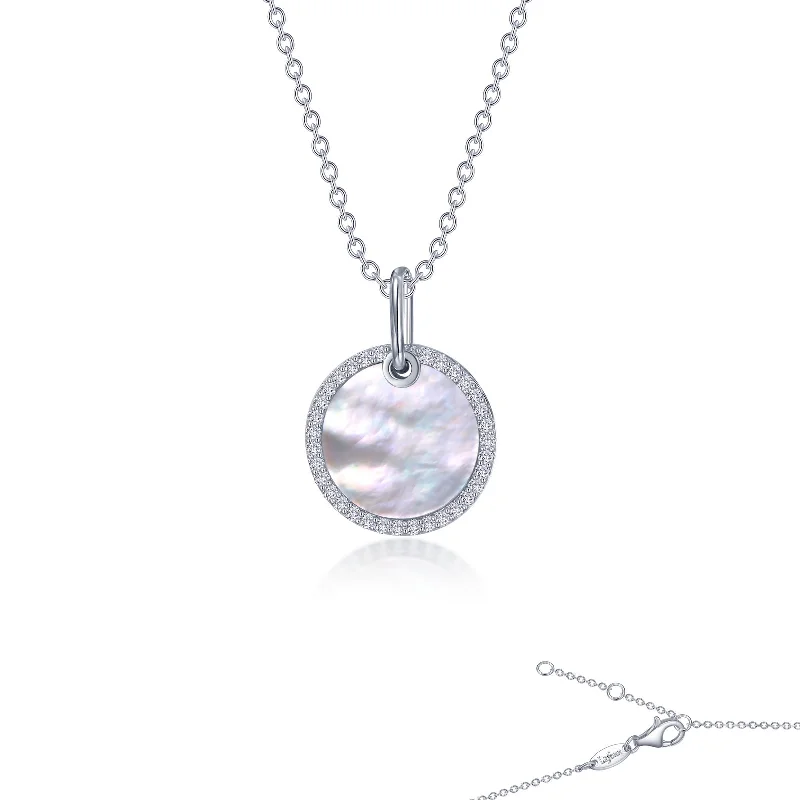 Simple pearl necklaces for women-Lafonn Simulated Diamond Mother-of-Pearl Disc Necklace P0280PLP20