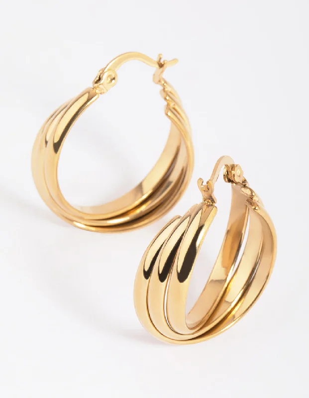 Stunning sapphire stud earrings for women-Waterproof Gold Plated Stainless Steel Hoop Earrings