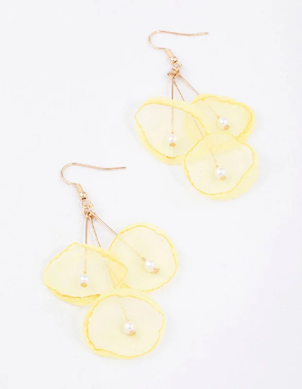 Trendy earrings with charms for women-Yellow Multi Pearl Flower Drop Earrings