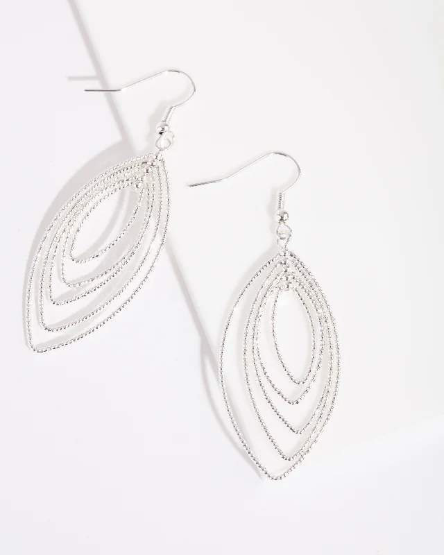 Beautiful hoop earrings with diamonds-Silver Textured Marquise Drop Earrings