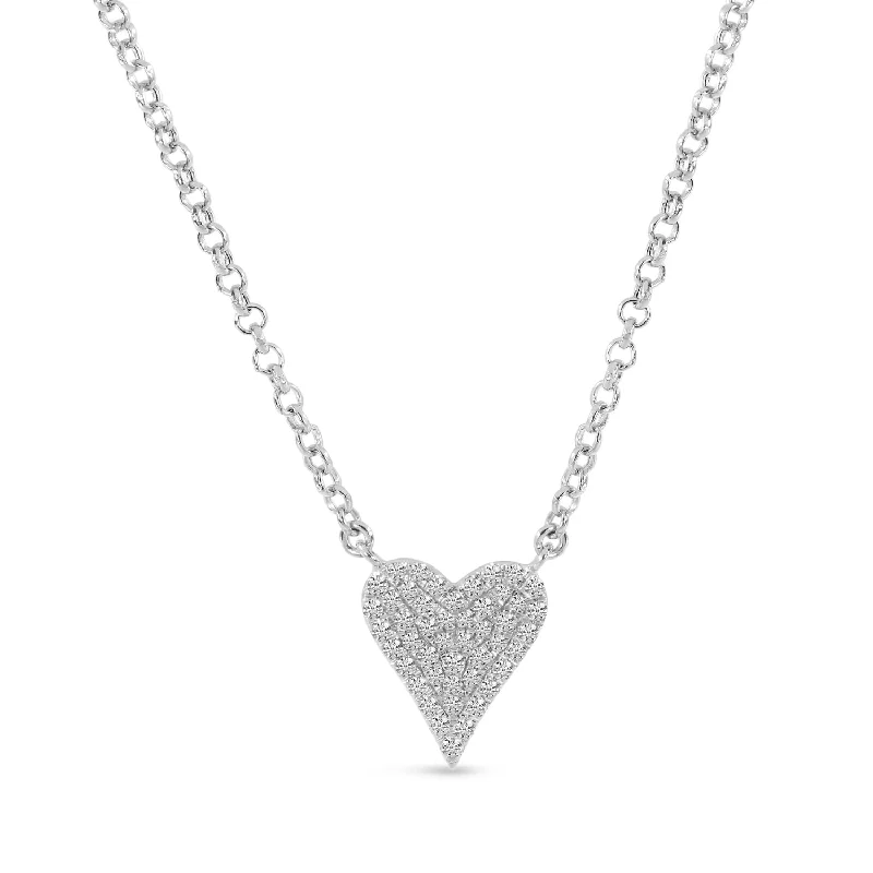 Affordable necklace sets for women-14K White Gold 0.14ct. Diamond Small Heart Necklace