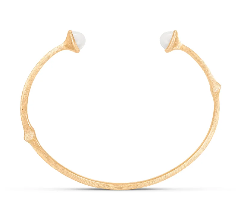 Elegant bangle bracelets for women with diamonds-Nature 18K Gold Bangle w. White Moonstone