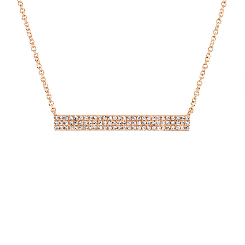 Statement necklaces for women with large stones-14KT GOLD DIAMOND PAVE THREE ROW BAR NECKLACE