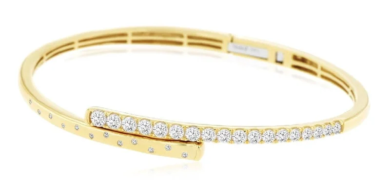 Classic tennis bracelets for women-14k yellow gold hinged bypass diamond bangle