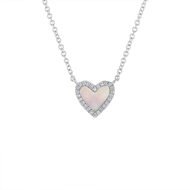 Timeless necklaces with simple pendants-14KT GOLD DIAMOND OUTLINE MOTHER OF PEARL HEART NECKLACE