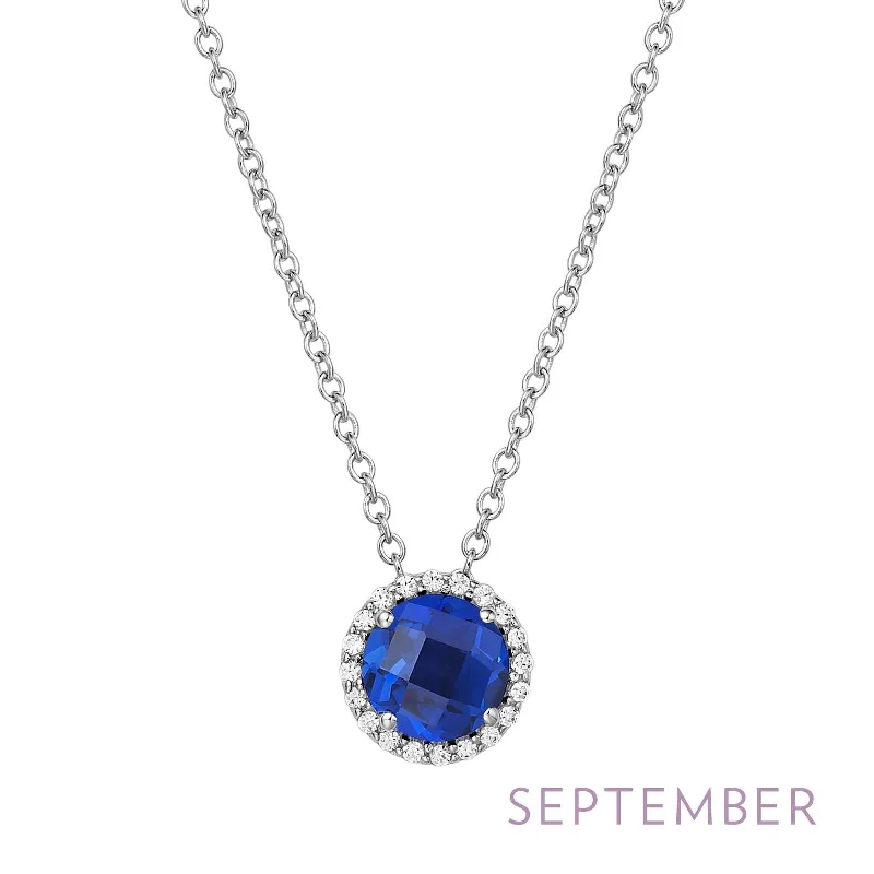 Affordable necklaces for women with diamonds-Lafonn Simulated Diamond & Blue Sapphire Birthstone Necklace - September BN001SAP