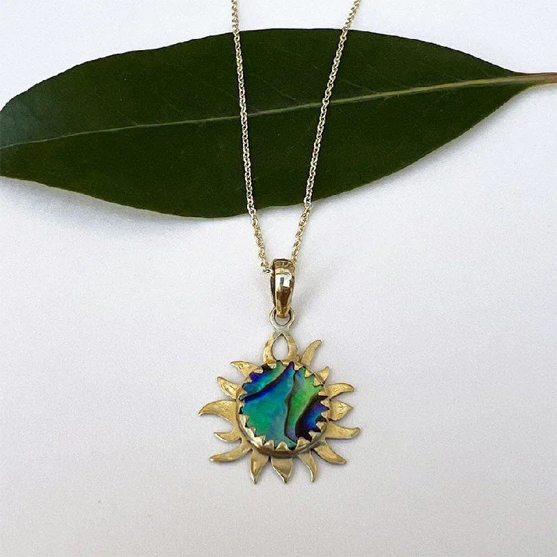 Beautiful statement necklaces for women-Abalone Sun Necklace - Brass, Indonesia