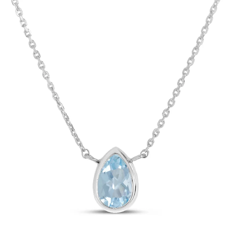 Classic pendant necklaces for women-14K White Gold 6x4mm Pear Shaped Aquamarine Birthstone Necklace