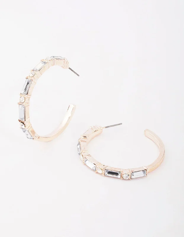 Women’s earrings with floral designs-Rose Gold Baguette Medium Hoop Earrings