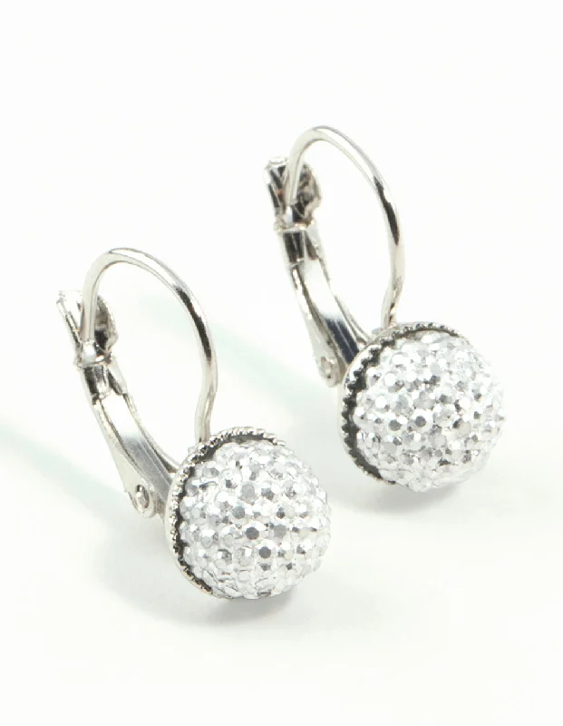 Trendy crystal earrings for women-Silver Sparkle Ball Clip Earrings