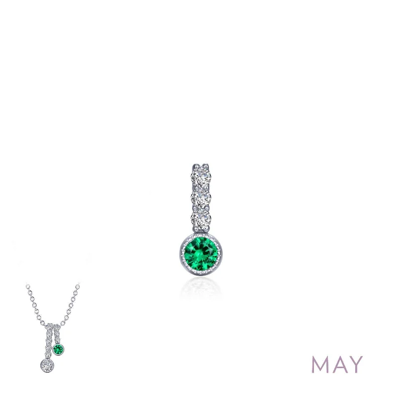 Luxury silver necklaces for women-Lafonn May Birthstone Simulated Diamond & Emerald Small Love Pendant BP002EMP