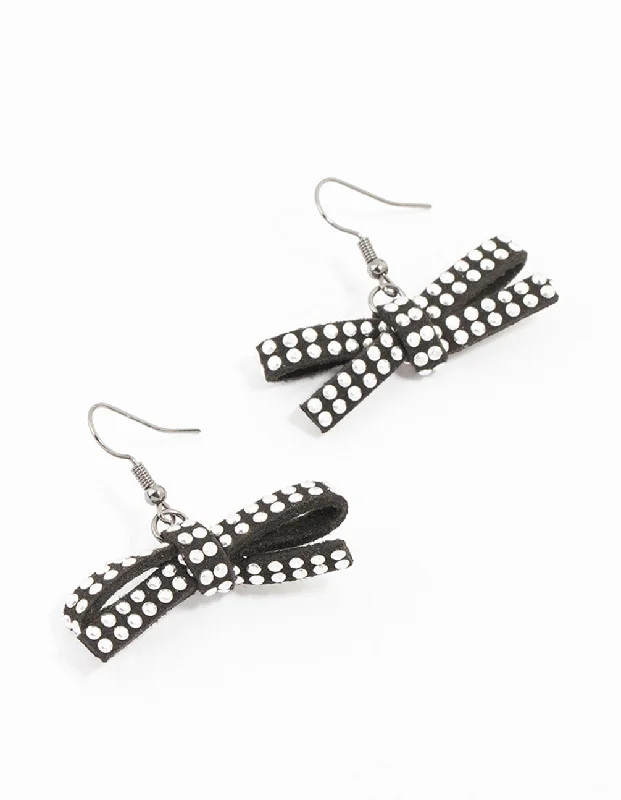 Classic gemstone earrings for women-Black & White Coated Studded Bow Drop Earrings