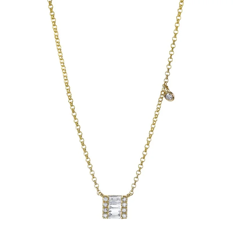 Women’s birthstone necklaces-14K Yellow Gold 0.20ct. Diamond Baguette Pendant Fashion Necklace