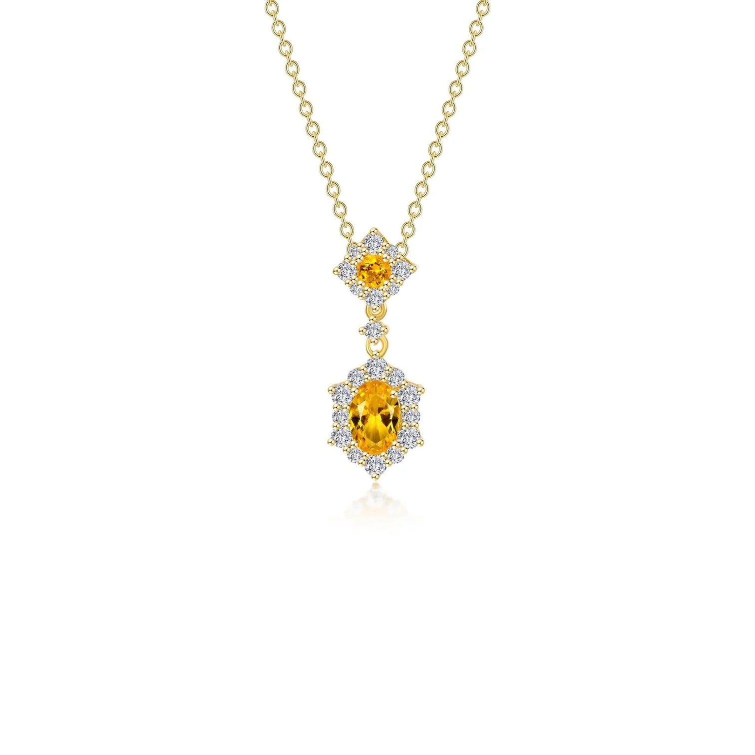 Boho-style necklaces for women-Lafonn Simulated Diamond & Citrine Oval Halo Necklace N0322CTG20