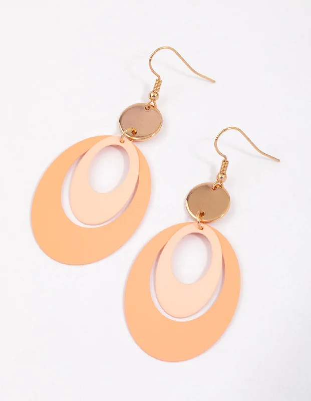 Women’s earrings with floral designs-Blush Open Oval Disc Drop Earrings