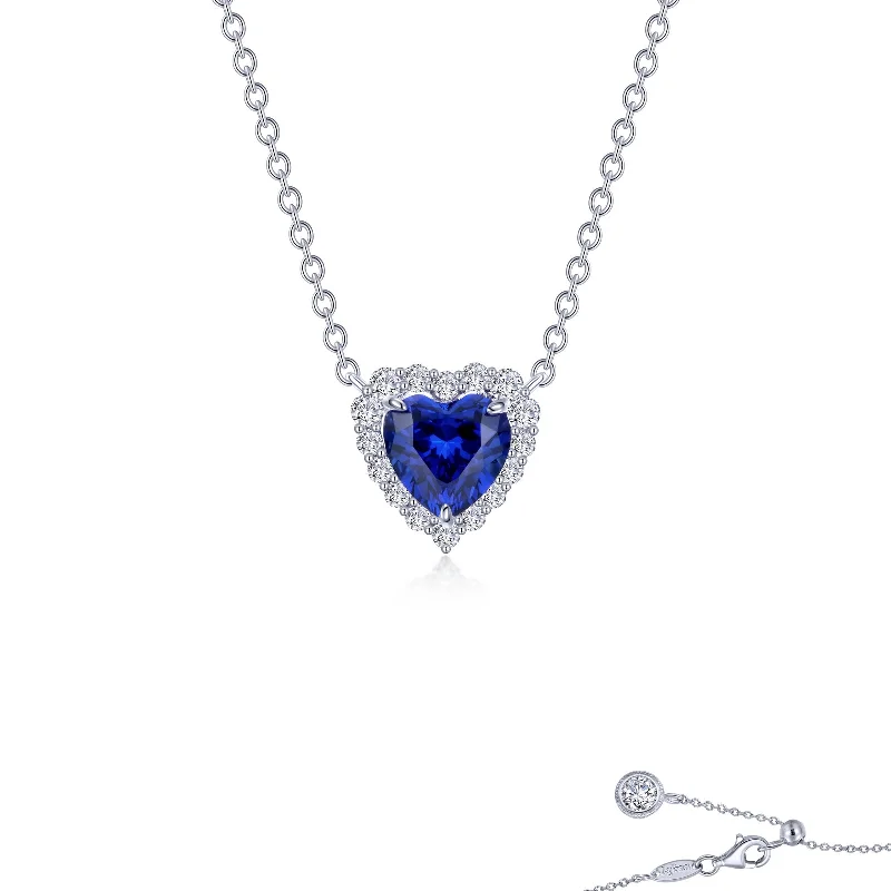 Elegant necklaces for women with heart charms-Lafonn Simulated Diamond & Fancy Lab Grown Sapphire Halo Heart Necklace SYN001SP20