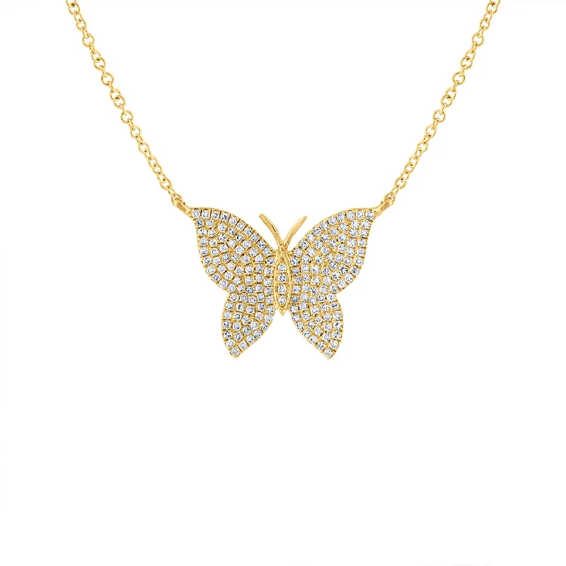 Women’s necklaces with garnet pendants-14KT GOLD DIAMOND PAVE BUTTERFLY NECKLACE