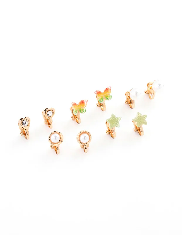 Women’s earrings with spiral designs-Gold Ombre Butterfly Clip On Earring 8-Pack