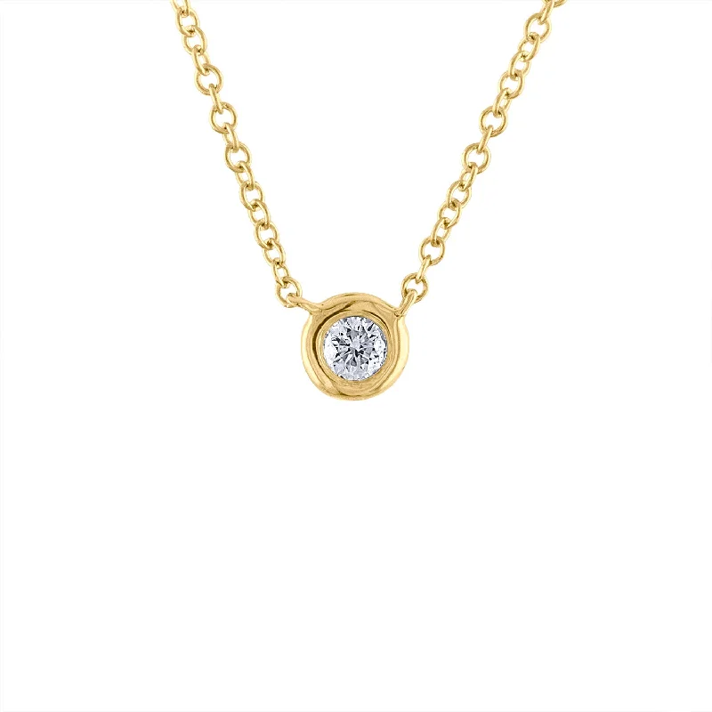 Simple and elegant gold necklaces for women-14KT GOLD DIAMOND SINGLE BEZEL SET NECKLACE