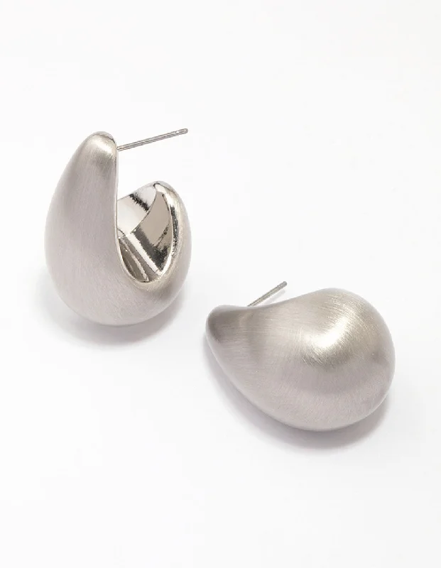 Women’s earrings with artistic designs-Silver Midi Matte Pear Hoop Earrings