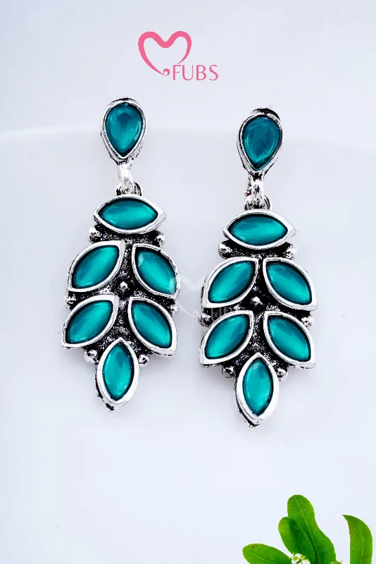 Beautiful drop earrings with blue stones-Blossom Leaf Drops Earrings