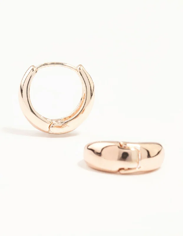 Chic drop earrings for women-Rose Gold Plain Chubby Huggie Earrings