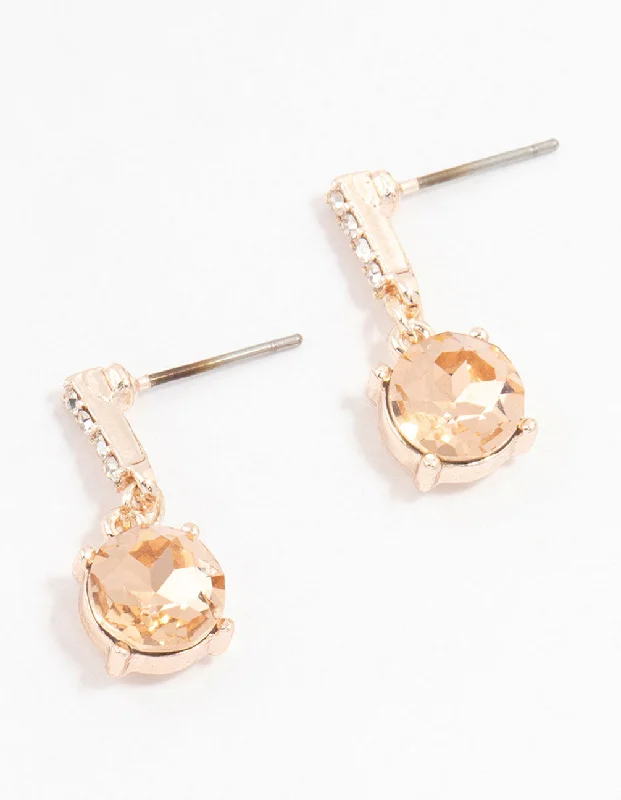 Unique statement earrings for women-Rose Gold Cup Chain Circular Czech Crystal Drop Earrings