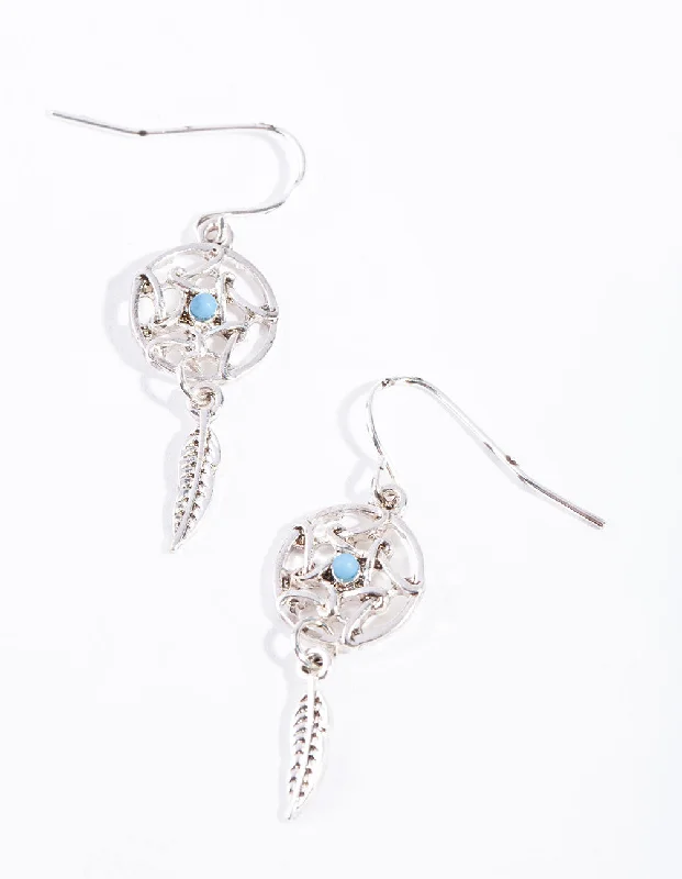 Chic drop earrings for women-Antique Silver Mini Dream Catcher Drop Earrings