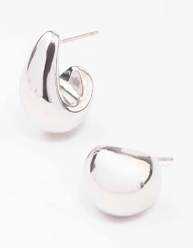 Trendy crystal earrings for women-Silver Mini Teardrop Huggie Earrings